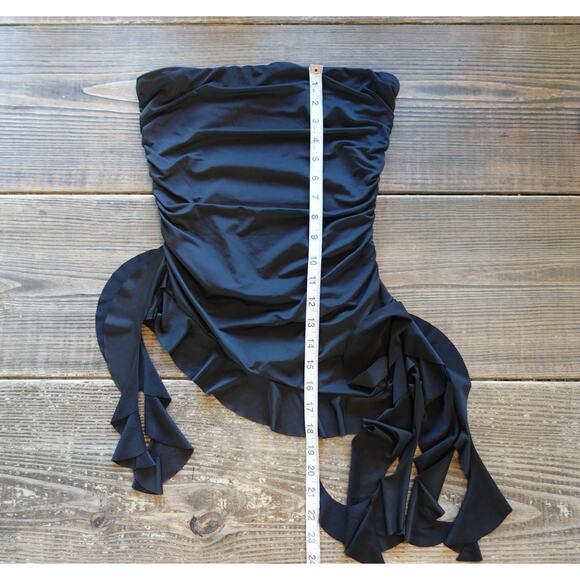 Y2K Top Small Black Strapless Asymmetric Ruffle Fairy Grunge Whimsigoth Witchy - Picture 7 of 11